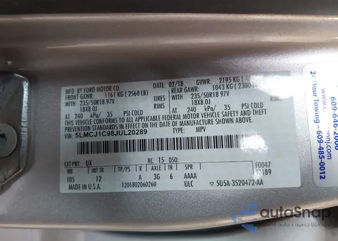 2018 Lincoln Mkc Premiere z USA, uszkodzony, nr VIN 5LMCJ1C98JUL20289